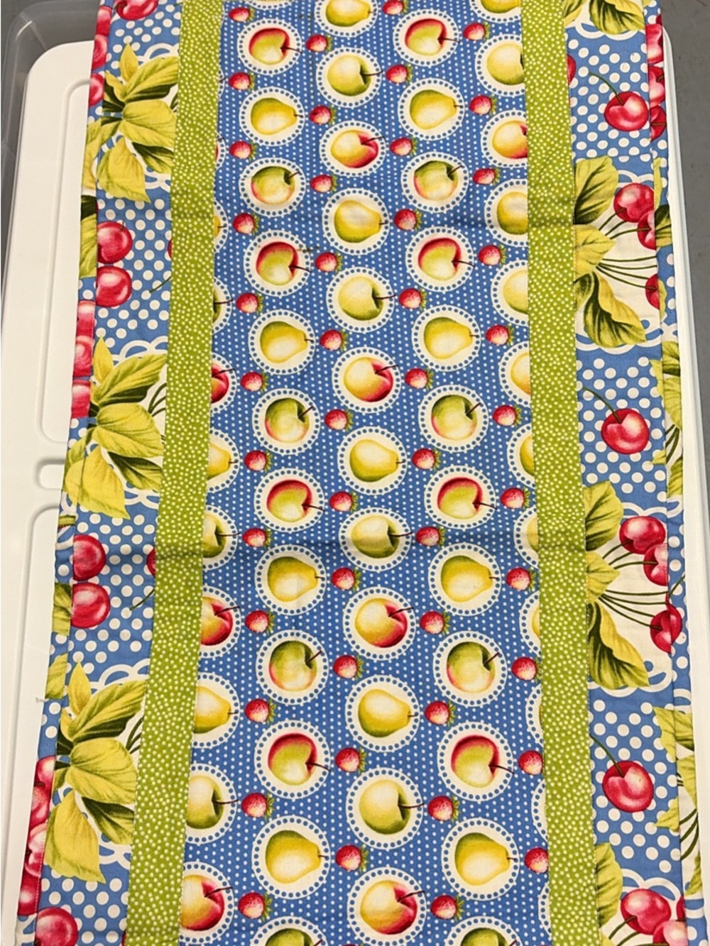 Bright Fruit Print Table Runner in Blue, Green & Red